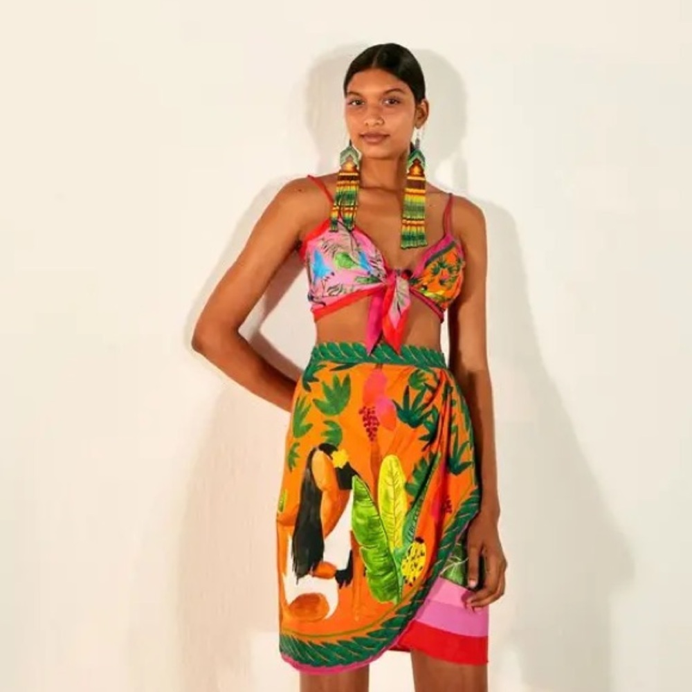 FARM RIO Mixed Tropical Scarves Mini Skirt
